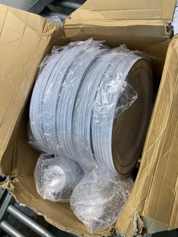 Photo 2 of 600 Piece Silver Dinnerware Set 100 Guests, Disposable Silver Rim Plates, 100 Dinner Plastic Plates, 100 Salad Silver Plates, 100 Silver Plastic Silverware, 100 Plastic Cups Wedding Birthday Parties