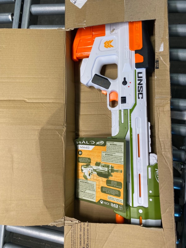 Photo 1 of NERF Halo MA40 Motorized Dart Blaster -- Includes Removable 10-Dart Clip, 10 Official Elite Darts, and Attachable Rail Riser Frustration-Free Packaging