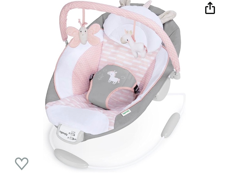 Photo 1 of Ingenuity Soothing Baby Bouncer Infant Seat with Vibrations, -Toy Bar & Sounds, 0-6 Months Up to 20 lbs (Pink Flora the Unicorn)