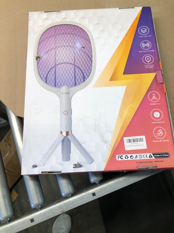 Photo 1 of YsChois Electric Fly Swatter Racket, Rechargeable Fly Zapper - 4000 Volt, Exclusive 2-in-1 Bug Zapper Racket - USB Charging, 1800mAh Li-Battery, Indoor & Outdoor Use, White