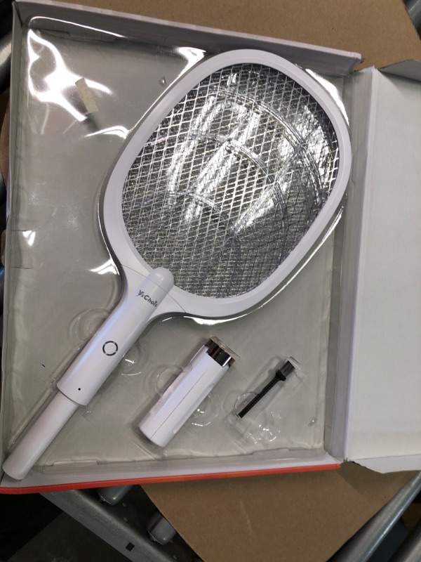 Photo 1 of YsChois Electric Fly Swatter Racket, Rechargeable Fly Zapper - 4000 Volt, Exclusive 2-in-1 Bug Zapper Racket - USB Charging, 1800mAh Li-Battery, Indoor & Outdoor Use, White