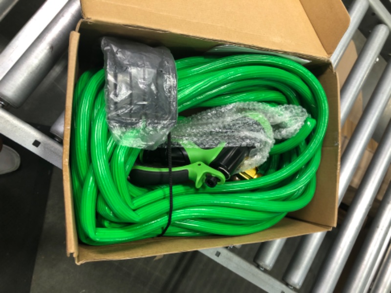 Photo 2 of Expandable Garden Hose 100FT, All New Water Hose with 10 Function Sprayer Nozzle, 3/4" Solid Brass Connector, Outdoor Lightweight Flexible Hose for Garden watering, Car washing, Pet Cleaning, Green