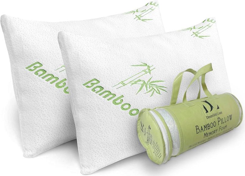 Photo 1 of Bamboo Pillows Standard Size Set of 2 Shredded Memory Foam for Sleeping