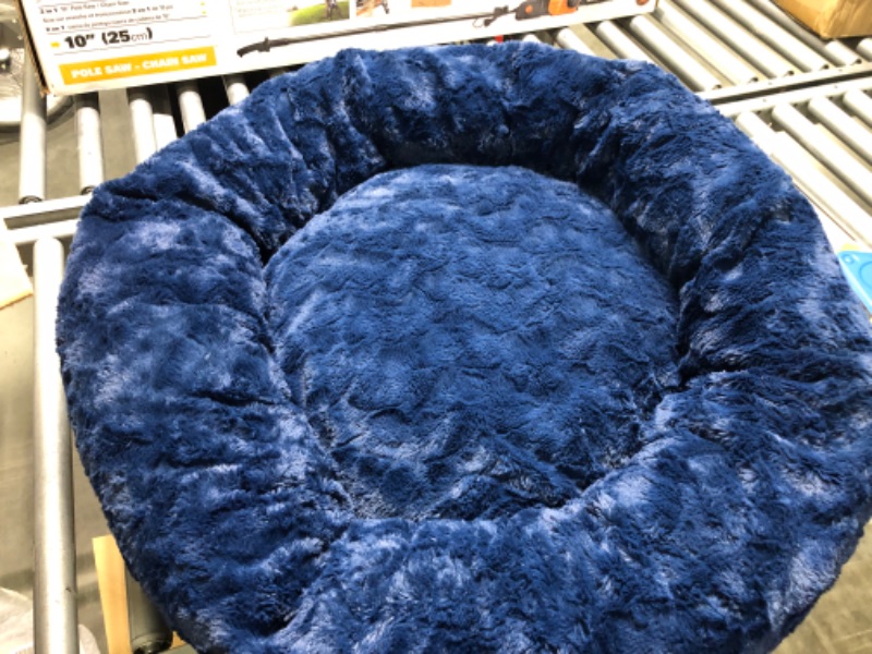 Photo 3 of Best Friends by Sheri The Original Calming Donut Cat and Dog Bed in Lux Fur Navy, Medium 30x30 Lux Navy Medium 30" x 30" Bed Only