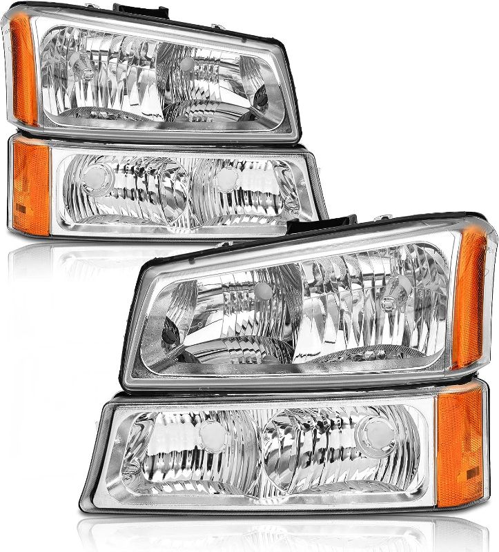 Photo 1 of Cxdar Headlight Assembly For 2003 2004 2005 2006 Chevy Avalanche Silverado 1500 2500 3500/2007 Silverado 2500HD Classic, FIT Non-body Cladding Model, Fit OE Gril Chrome Housing Amber Reflector