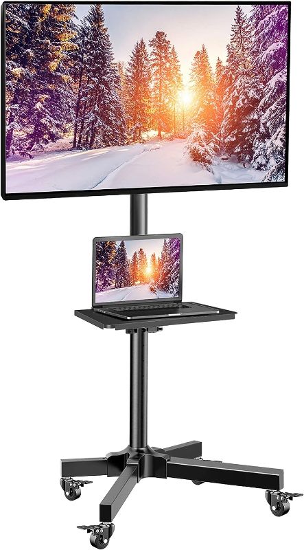 Photo 1 of PERLESMITH Mobile TV Cart with Wheels for 23-60 Inch LCD LED OLED Flat Curved Screen Outdoor TVs Height Adjustable Shelf Floor Stand Holds up to 55lbs