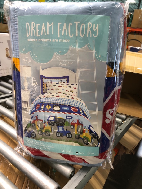 Photo 4 of Dream Factory Trains and Trucks Mini Bed in a Bag - Blue (Twin)