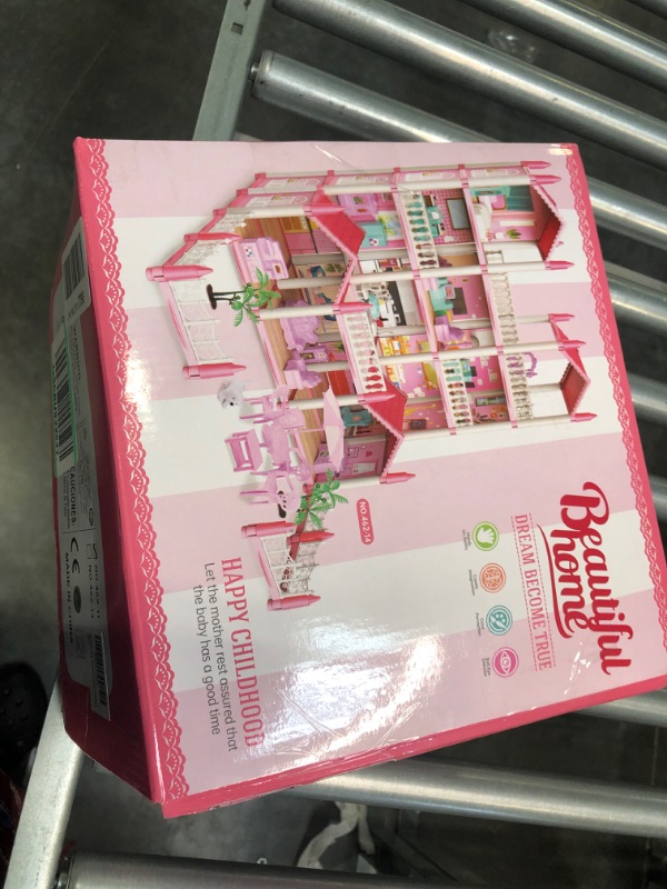 Photo 2 of Doll House Dream House for Girls - DIY 3 Story 6 Rooms Pink Dollhouse with 6 Dolls Toy Figures, Pet Dog, Furniture, Pretend Play House with Accessories, Ideal Birthday Toy for Girls