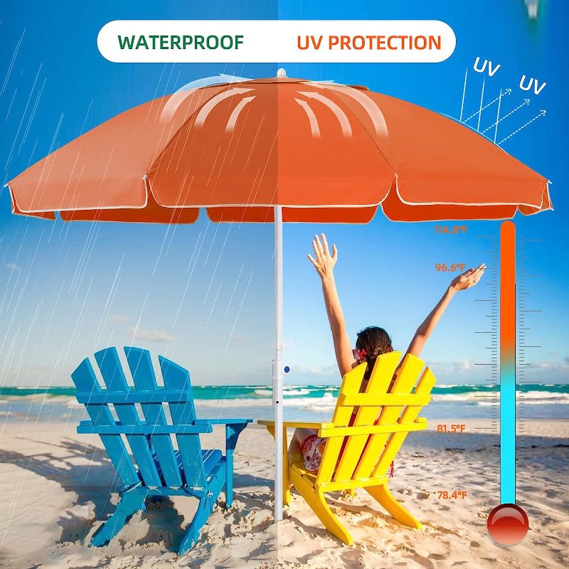 Photo 1 of 8.5ft Beach Umbrella with Sand Anchor & Tilt Mechanism, Portable UV 50+ Protection, Outdoor Sunshade Umbrella with Carry Bag, for Garden Beach Outdoor