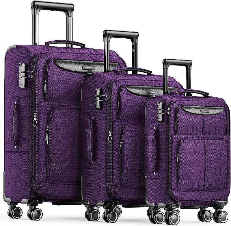 Photo 1 of SHOWKOO Luggage Sets 3 Piece Softside Expandable Lightweight Durable Suitcase Sets Double Spinner Wheels TSA Lock Purple (20in/24in/28in)