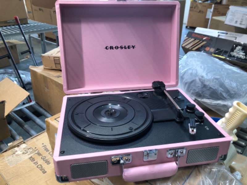 Photo 2 of ***MISSING POWER CORD*** Crosley CR8005E-BH Cruiser Deluxe Vintage 3-Speed Bluetooth Suitcase Vinyl Record Player Turntable, Blush