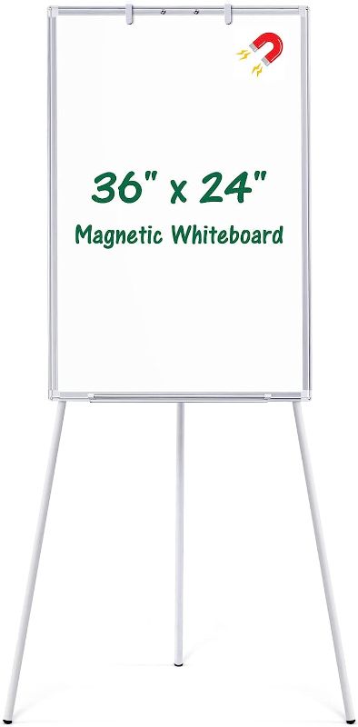 Photo 1 of 
Dry Erase Board, Magnetic Easel Whiteboard with Stand Height Adjustable, 36" x 24" Portable Flip Chart Easel Standing White Board for Office, School