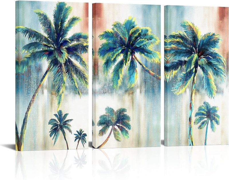 Photo 1 of Aiqiulvyo Palm Tree Canvas Wall Art - Relaxing Tropical Leaves Artwork Coastal Seascape Painting for Living Room Bathroom Bedroom Framed Printed poster..