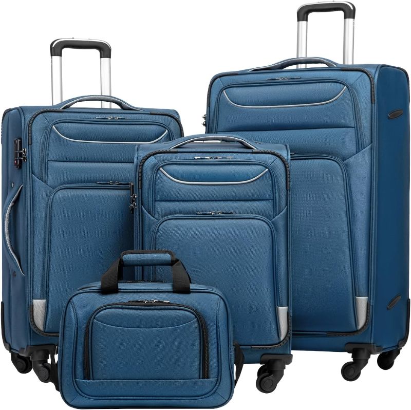 Photo 1 of Coolife Luggage 4 Piece Set Suitcase Spinner TSA Lock Softshell lightweight (blue+sliver)