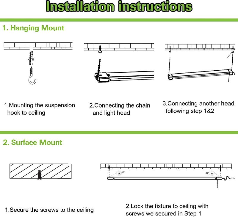 Photo 1 of 5000K LED Shop Light Linkable, 4FT Daylight 42W LED Ceiling Lights for Garages, Workshops, Basements, Hanging or FlushMount, Included Power Cord and Pull Chain, 4200lm, ETL- 1 Pack 42w ? 5000k-white