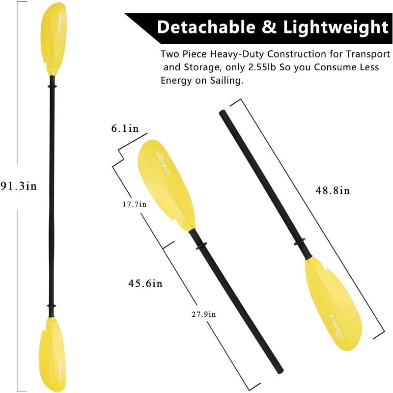 Photo 1 of  Kayak Paddle 231cm/91.3in, Aluminum Shaft with Reinforced Fiberglass Blade, Adjustable Rowing Paddle for Light Kayaks
