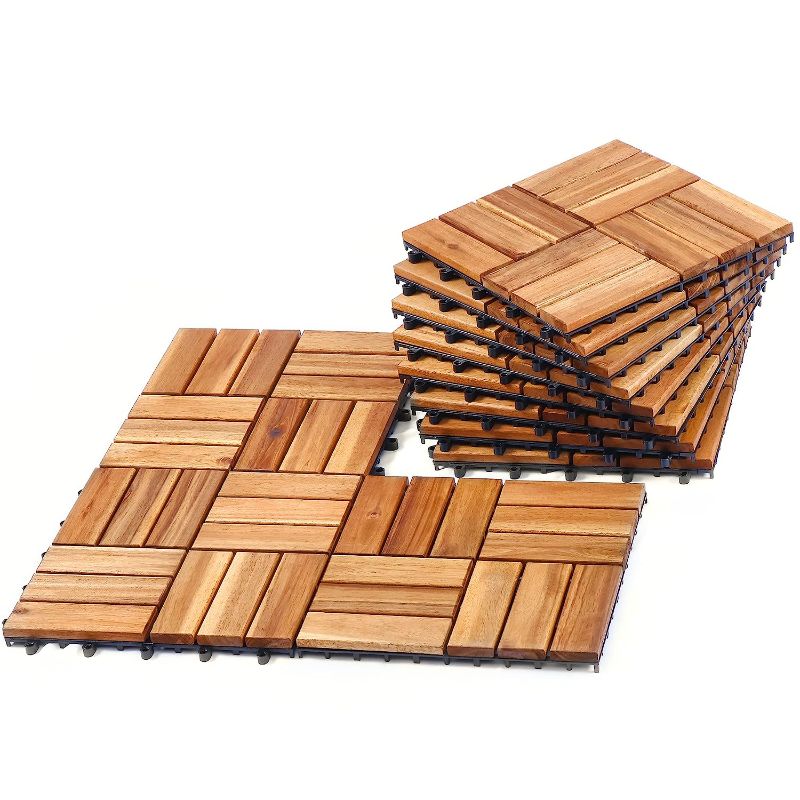 Photo 1 of A9 FURNI Flooring Interlocking Deck Tiles Pack of 9, 12''x12'' - Acacia Wood Patio Flooring Outdoor Waterproof - Pool Deck Outdoor Shower Apartment Balcony Decor Wooden Garden Pathway Flooring Tiles 35 pieces