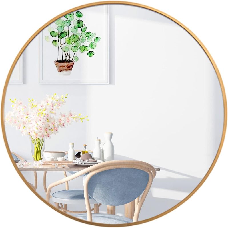 Photo 1 of 20 Inch Round Mirror Gold Metal Frame Circle Mirror for Bathroom, Wall Mounted Circle Mirror for Bathroom,Living Room,Entryway,Dining Room,Bedroom Wall Decor Mrror