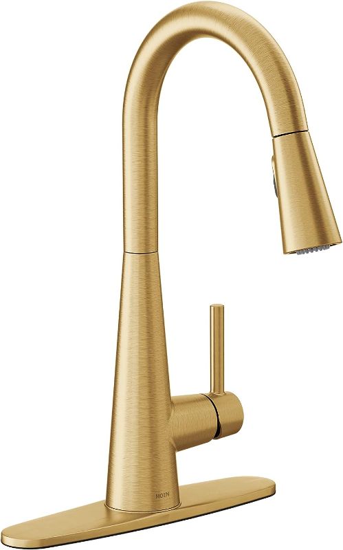 Photo 1 of  7864BG Sleek One Handle High Arc Pulldown Modern Kitchen Faucet Featuring Power Boost, Brushed Gold