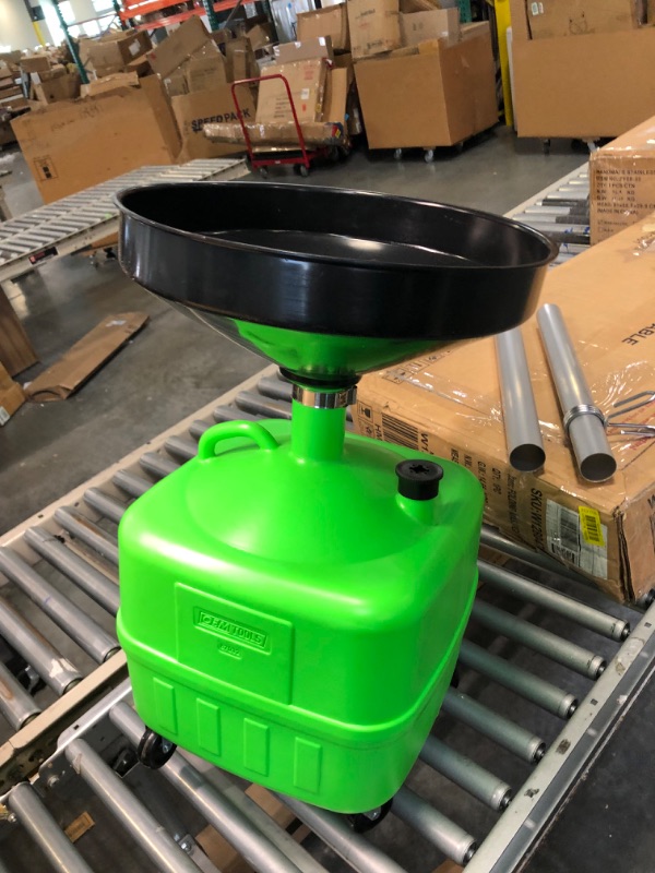 Photo 3 of OEMTOOLS 87032 9 Gallon Upright Portable Oil Lift Drain with Oil Pan Funnel, for Changing Car and Truck Motor Oil, Adjustable Height, Oil Drain Container , green