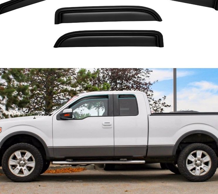 Photo 1 of -ONLY THE SMALL SET- YQAUTEC Rear Window ONLY Rain Guards Vent Visors for 2004-2014 Ford F150 SuperCab/Extended Cab, Dark Smoke Window Wind Deflectors, Tape-On