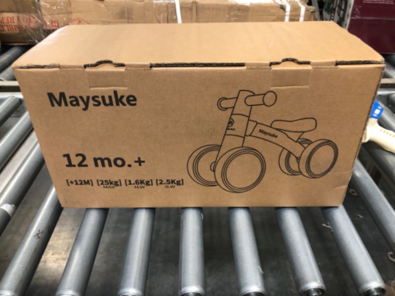 Photo 1 of Maysuke Baby Balance Bike Toys for 1 Year Old Boys and Girls Gifts, Toddler Bike 10-24 Month First Birthday Gift with 4 Wheels, No Pedal (Blue)