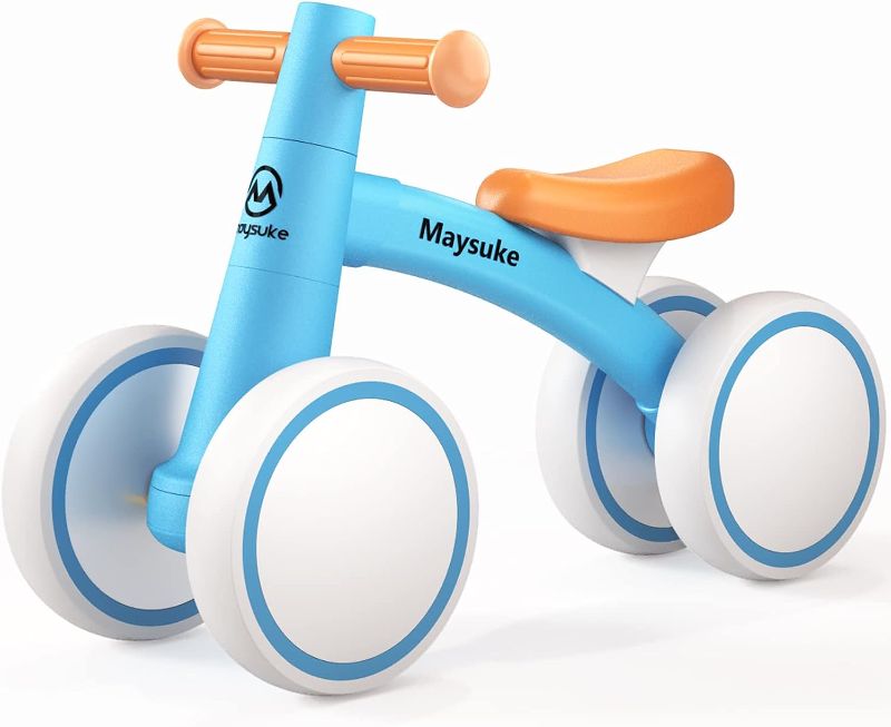 Photo 1 of Maysuke Baby Balance Bike Toys for 1 Year Old Boys and Girls Gifts, Toddler Bike 10-24 Month First Birthday Gift with 4 Wheels, No Pedal (Blue)