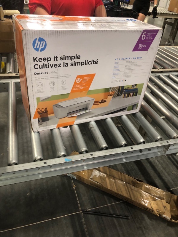 Photo 1 of HP DeskJet 2755e Wireless Color All-in-One Printer with bonus 6 months Instant Ink (26K67A), white