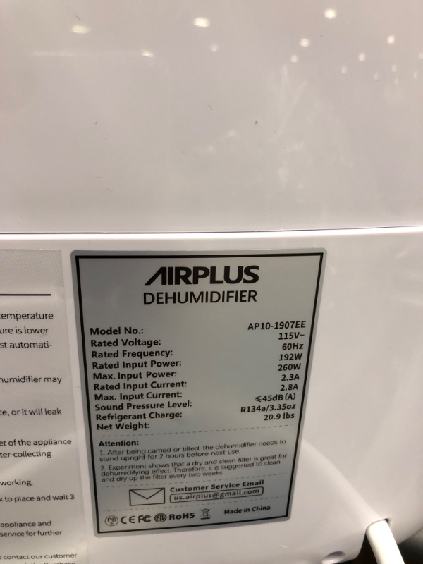 Photo 5 of AIRPLUS 2,000 Sq. Ft 30 Pints Dehumidifier for Home and Basements with Drain Hose(AP1907) 30 Pints A-Rounded