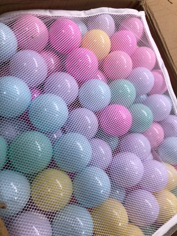 Photo 2 of Amazon Basics BPA Free Crush-Proof Plastic Ball Pit Balls with Storage Bag, Toddlers Kids 12+ Months, 6 Pastel Colors - Pack of 400 6 Pastel Colors 400 Balls