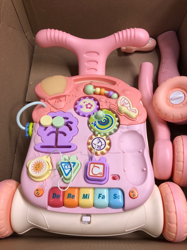 Photo 1 of QDRAGON Walker for Baby Girl, 3 in 1 Baby Walker and Activity Center, Push Toys for Babies Learning to Walk, Sit to Stand Walker for Toddler, Early Learning Toy for Infant 6-12 Months Pink 18"x13" Pink