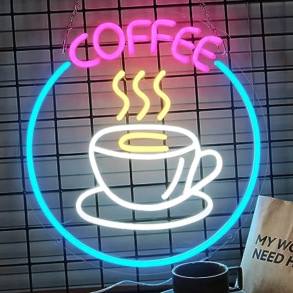 Photo 1 of Neon Signs, Coffee Bar Neon Signs, Neon Wall Decorations, LED Signs Coffee Bar Decoration Luminous Signs Beer Bar Club Window Glass Party Coffee Corner Decoration Night Light (36×34CM)