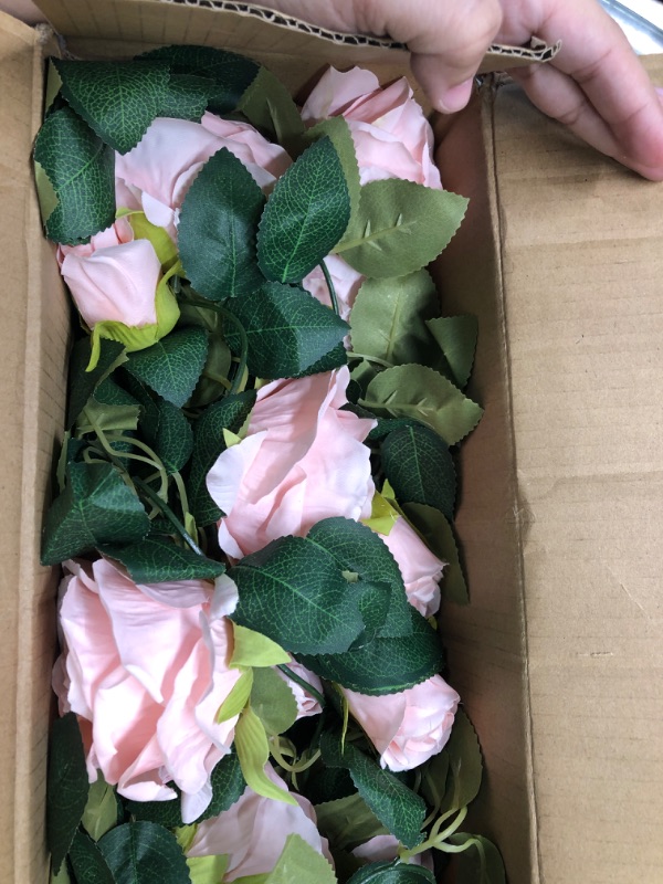 Photo 3 of Artificial Rose Flower Garlands Set of 4 Realistic Fake Rose Vines Greenery Leaves Rose Hanging Flower Floral Garlands for Wedding Party Backdrop Room Decor (Pink, 4) Pink 4