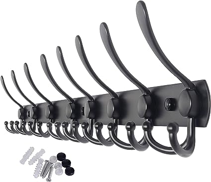 Photo 1 of WEBI Coat Rack Wall Mounted,8 Hooks for Hanging Coats,30 Inch Hook Rack Hook Rail Coat Hanger Wall Mount for Backpack,Clothes,Jacket,Black,2 Packs 8 Hooks Black2