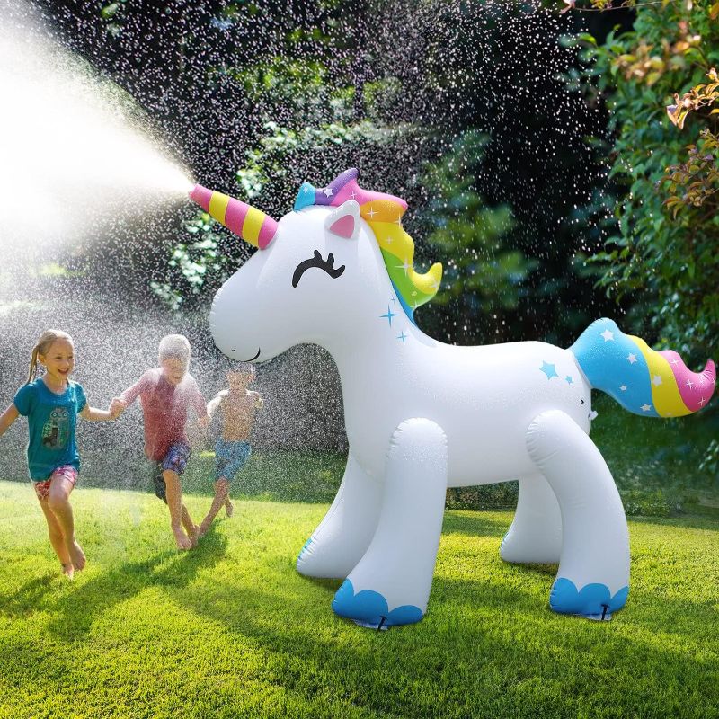 Photo 1 of AQUAJOY Sprinkler Water Toys Inflatable Outdoor Yard Sprinkler for Kids and Adults (Unicorn)
