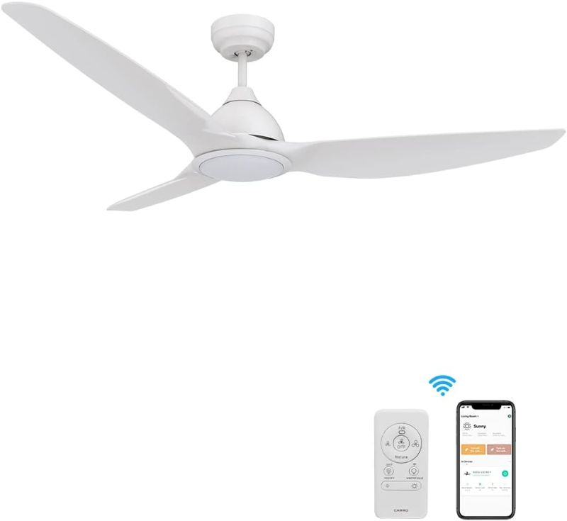 Photo 1 of 52 inch Smart Ceiling Fan with Remote Control, Outdoor & Indoor Low Profile Modern Ceiling Fans with Dimmable LED Light Kit, Timer with 10 Speeds, Works with WIFI/Alexa/Google Home/Siri (White)