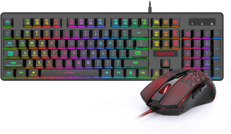 Photo 1 of Redragon S107 Gaming Keyboard and Mouse Combo Wired Mechanical Feel RGB LED Backlit Keyboard 3200 DPI Gaming Mouse for Windows PC (Black)