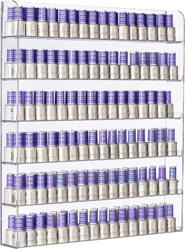 Photo 1 of AMT Acrylic Nail Polish Racks for the Wall. CLEAR Nail Polish Display. Young Living Essential Oils Organizer. Holds up to 180 Btls. Plus a Microfiber Cloth for Cleaning Purposes (6 Tier- 180)