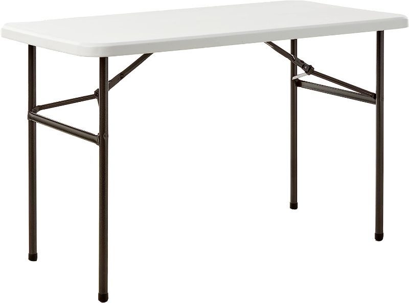 Photo 1 of 4 ft. Straight Folding Utility Table, White, Indoor & Outdoor, Portable Desk, Camping, Tailgating, & Crafting Table