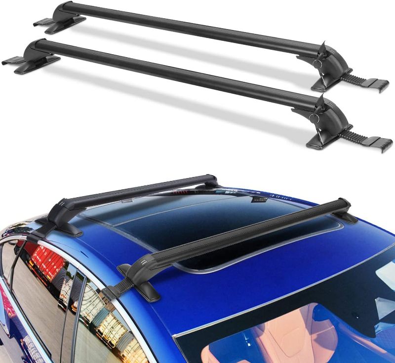 Photo 1 of Universal Roof Rack Cross Bars, 48'' Adjustable Aluminum Lockable Crossbars W/ Extendable Window Frame & Dual Key, Upgraded Rooftop Luggage Crossbars Set for Bare Roof Cars Trucks, 165 LBS Max Load 48'', Lockable