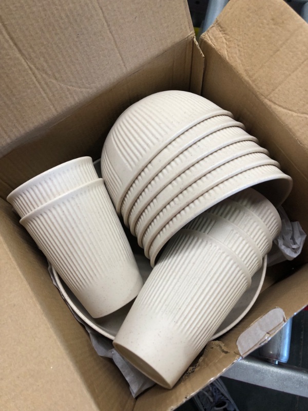 Photo 3 of 18pcs Wheat Straw Dinnerware Sets HXYPN Unbreakable Reusable Dinnerware Set Kitchen Cups Plates and Bowls Sets Dishwasher Microwave Safe