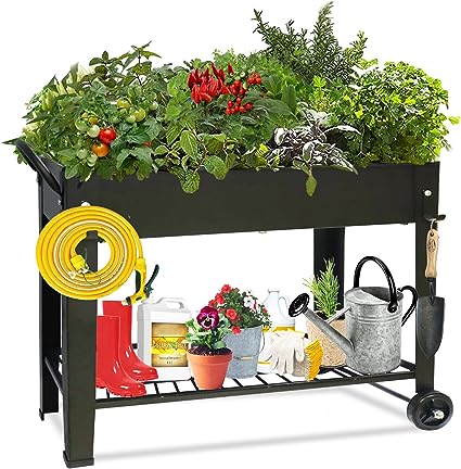 Photo 1 of aboxoo Large Planter Raised Beds with Legs Outdoor Metal Planter Box on Wheels Elevated Garden Bed for Vegetables Flower Herb Patio (40" L x 11" W x 31.5" H)