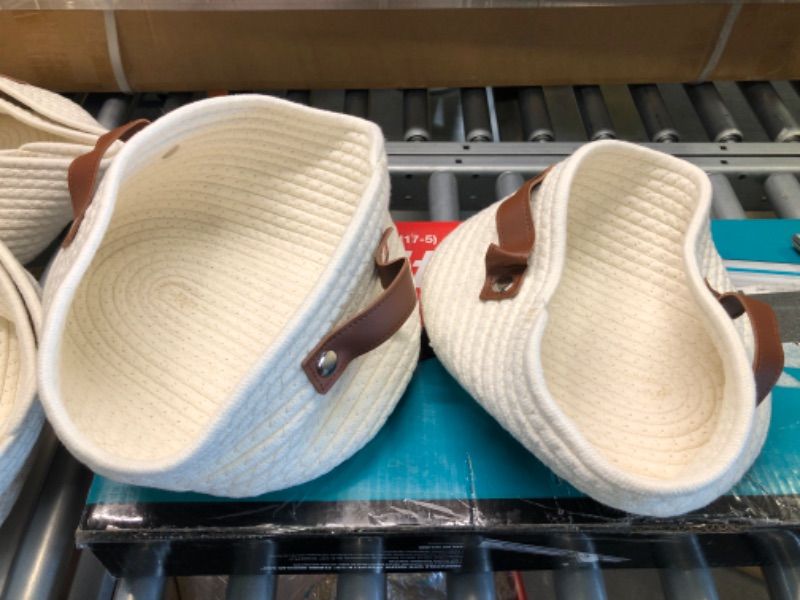 Photo 1 of Petyoung 2Pack Small Woven Basket with Handle, Cotton Oval Rope Baskets Room Storage Basket Cat Basket Little Organizer Bins Boho Hamper Nursery Room for Baby Dog Toy Gifts Beige