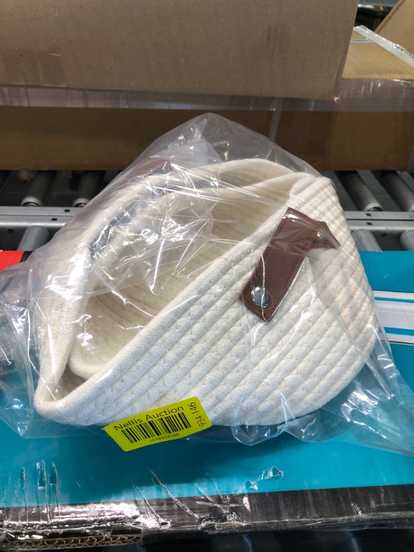 Photo 1 of Petyoung 2Pack Small Woven Basket with Handle, Cotton Oval Rope Baskets Room Storage Basket Cat Basket Little Organizer Bins Boho Hamper Nursery Room for Baby Dog Toy Gifts Beige