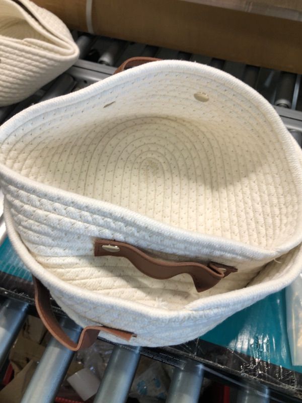 Photo 1 of Petyoung 2Pack Small Woven Basket with Handle, Cotton Oval Rope Baskets Room Storage Basket Cat Basket Little Organizer Bins Boho Hamper Nursery Room for Baby Dog Toy Gifts Beige