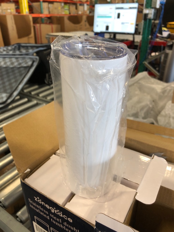 Photo 2 of 8 Pack Sublimation Tumblers bulk 20 oz Skinny,Stainless Steel Double Wall Insulated Straight Sublimation Tumbler Cups Blank White with Lid, Straw, Individually Boxed,Polymer Coating for Heat Transfer