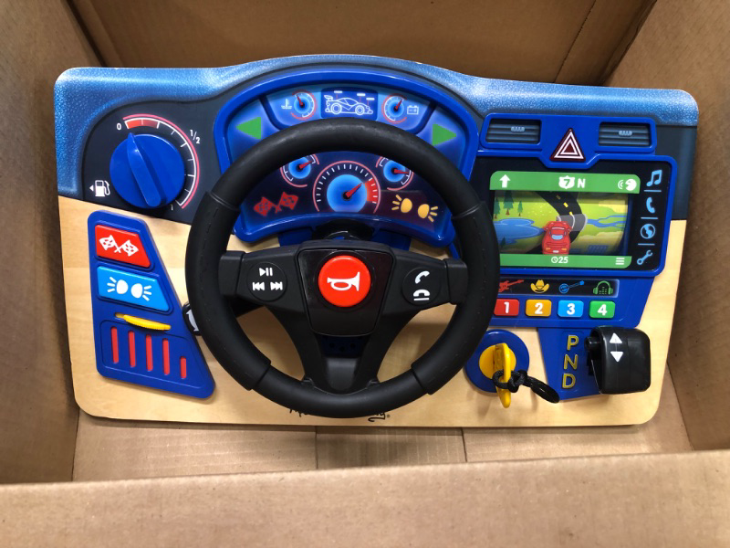 Photo 3 of Melissa & Doug Vroom & Zoom Interactive Wooden Dashboard Steering Wheel Pretend Play Driving Toy - Kids Activity Board, Toddler Sensory Toys For Ages 3+