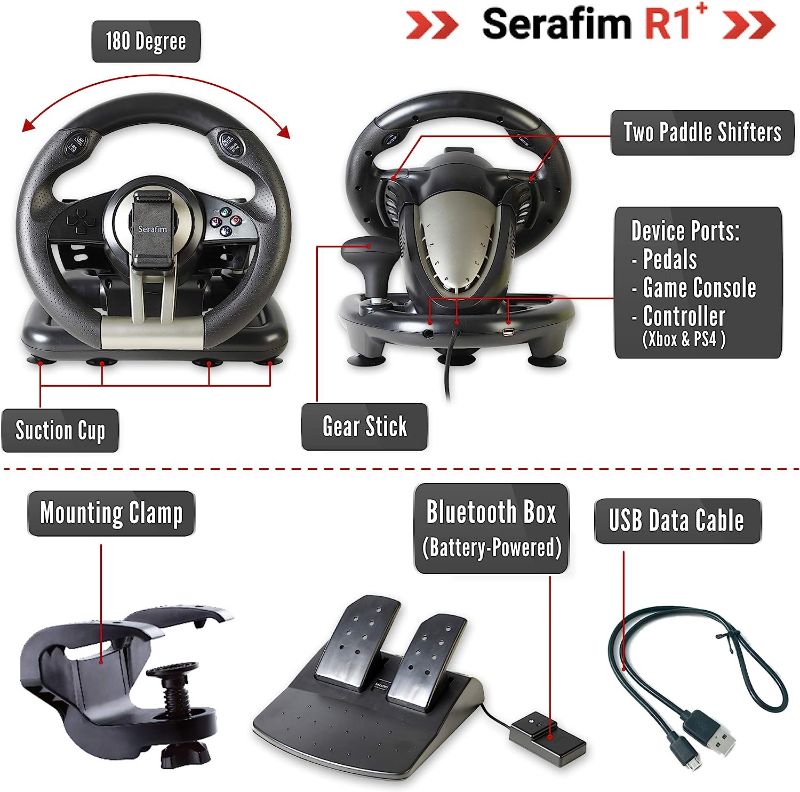 Photo 1 of 
Serafim Gaming Wheel fully supports : XBOX ONE, XBOX Series X&S, PS4, PS3, Switch, PC, iOS, Android -PS4 Steering Wheel, PC Gaming Wheel