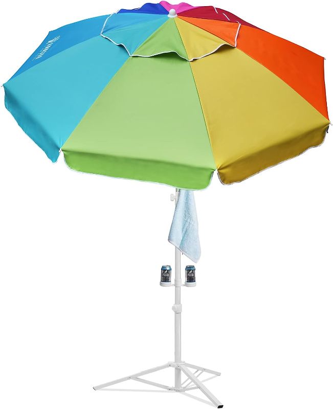 Photo 1 of AMMSUN Shade Umbrella, Premium Portable Umbrella with Stand, 6.5ft Lightweight Sports Umbrella for Sporting Games, Adjustable Instant Sun Protection Easy to Carry,Rainbow
