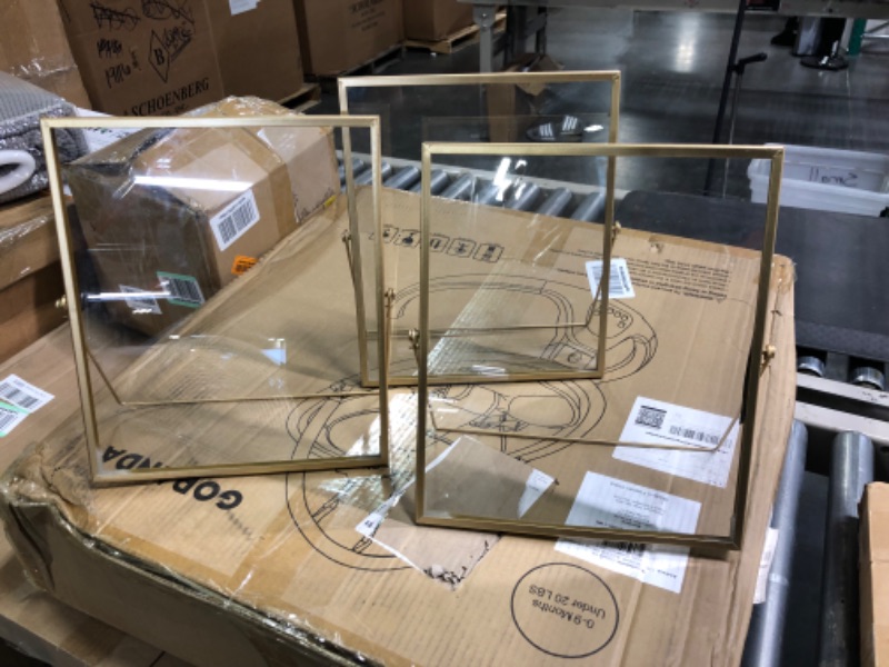 Photo 1 of Amyhill Set of 3 Glass Photo Frame Antique Metal Geometric Picture Frame with Glass Cover Floating Picture Frames Metal Pressed Glass Picture Frame Floating Frame Vertical, 8 x 10 Inches (Gold)